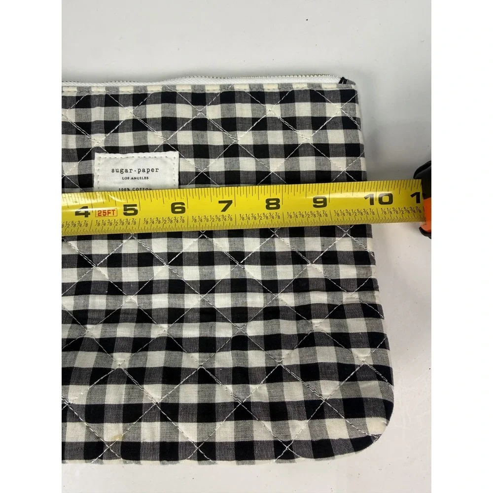 Sugar Paper Los Angeles Quilted Black Glingham Cosmetic Bag Zipper Pouch Cotton